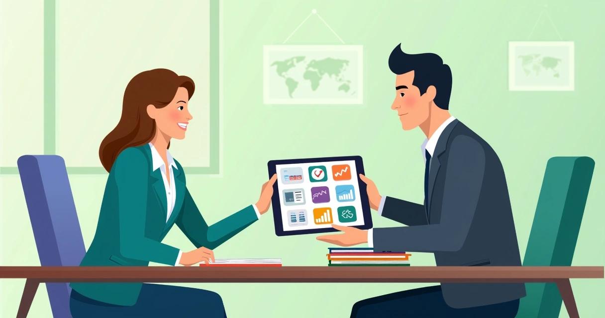 Agente mostrando opções personalizadas de seguro de vida em tablet 