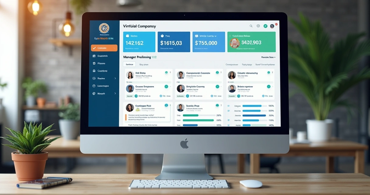 Dashboard de plataforma virtual personalizada com logo e cores de empresa 