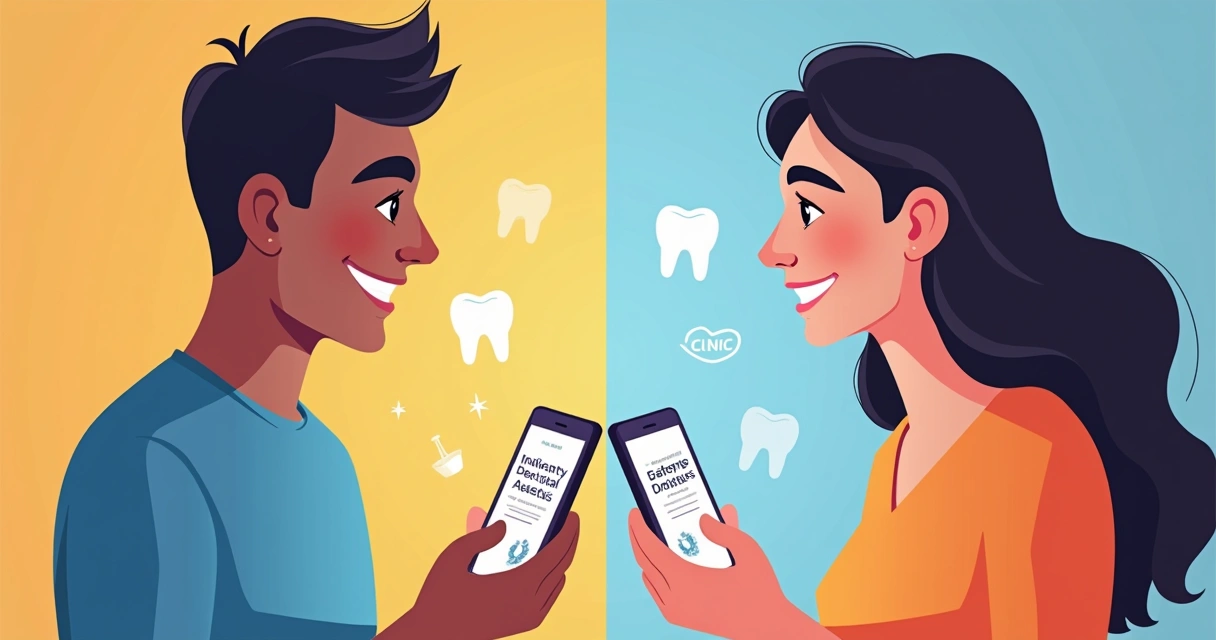 Paciente olhando anúncio personalizado de odontologia em smartphone 