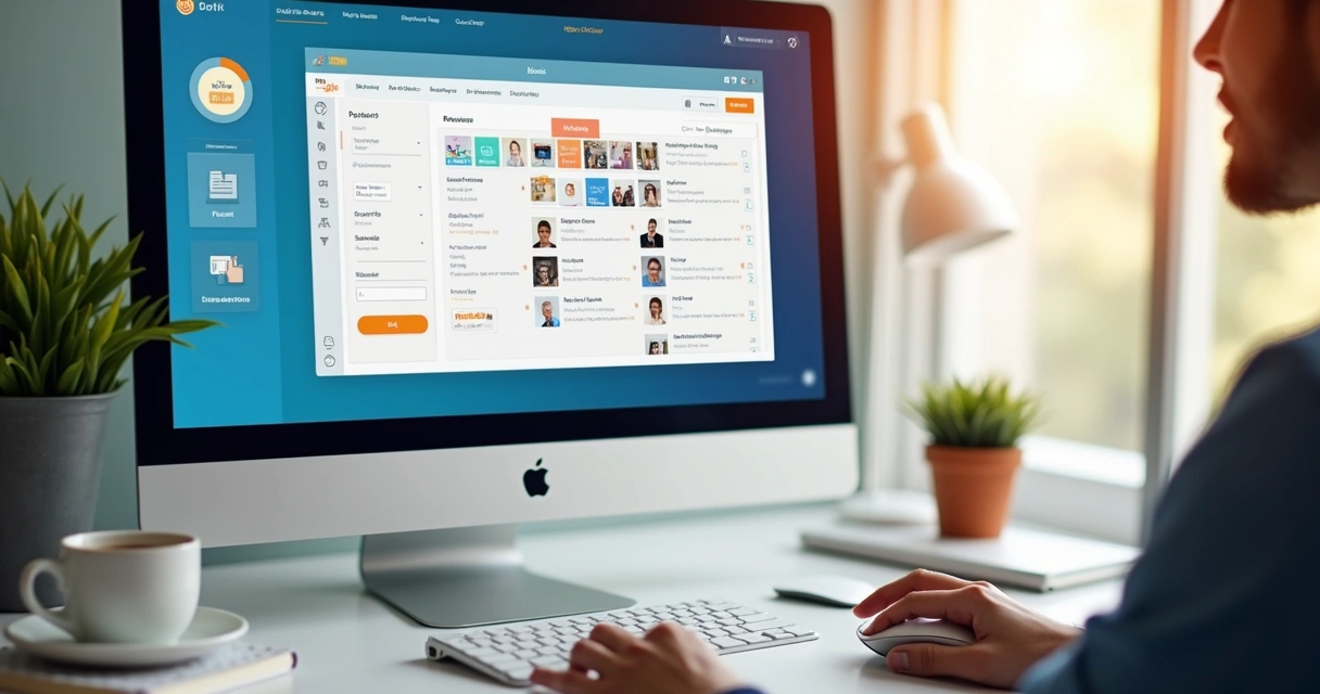 Editor visual de site mostrando personalização de cores, fontes e imagens 