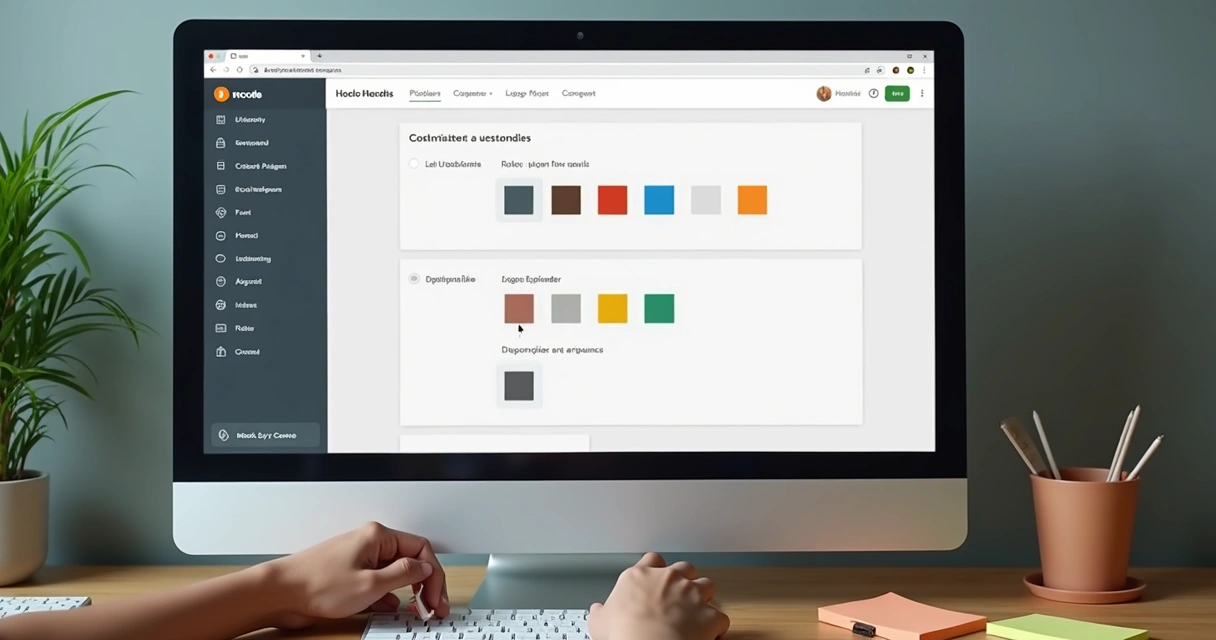 Painel de customização do Moodle com opções de cores, fontes e logotipo abertas na tela 