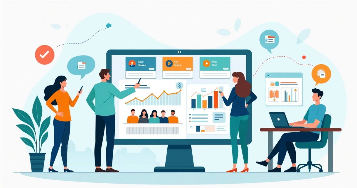 Equipe de RH analisando dados para personalizar treinamentos corporativos em painel digital 