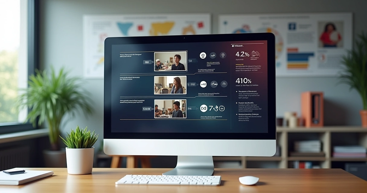 Computador mostra opções de personalização de vídeos para redes sociais 
