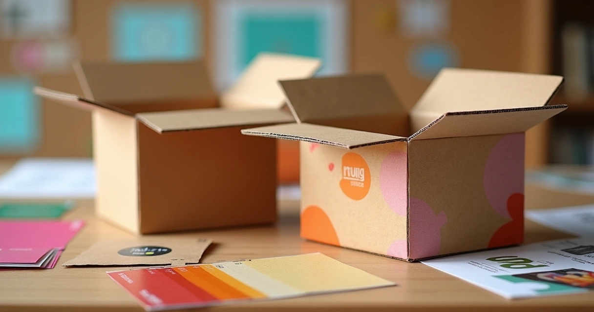 Caixas de papelão com design personalizado e diferentes logos impressos 