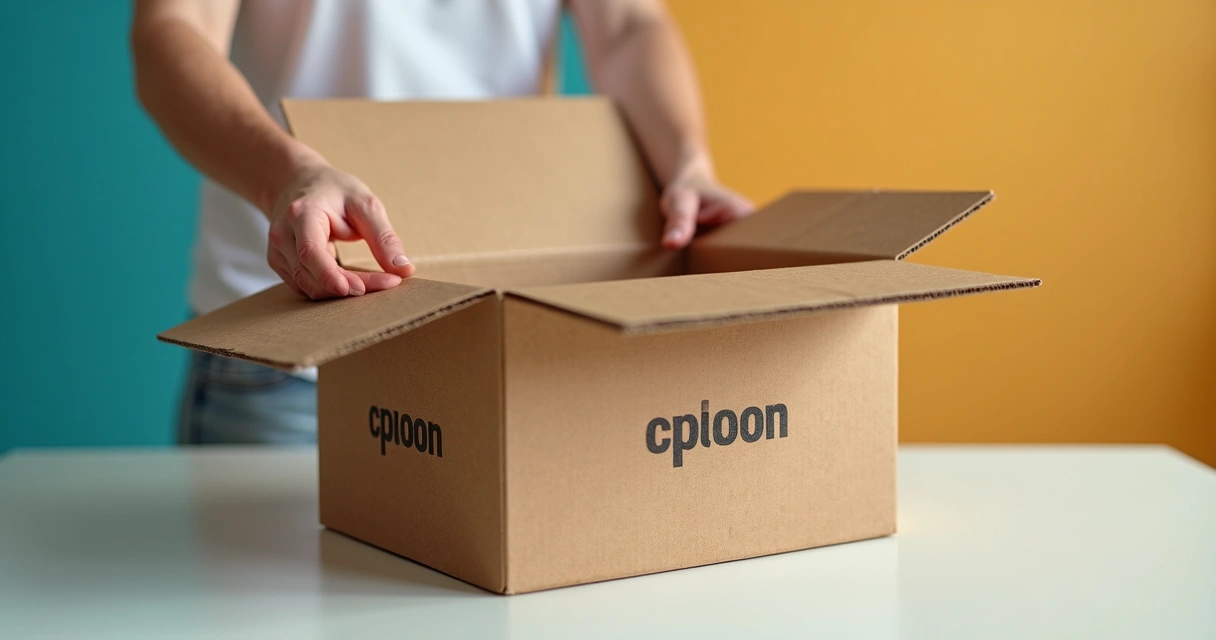 Detalhe de embalagem de papelão personalizada com logotipo 