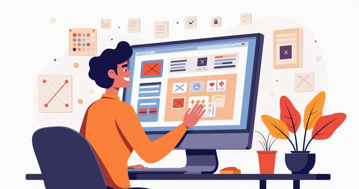 Pessoa usando editor visual de sites, personalizando cores e fontes.