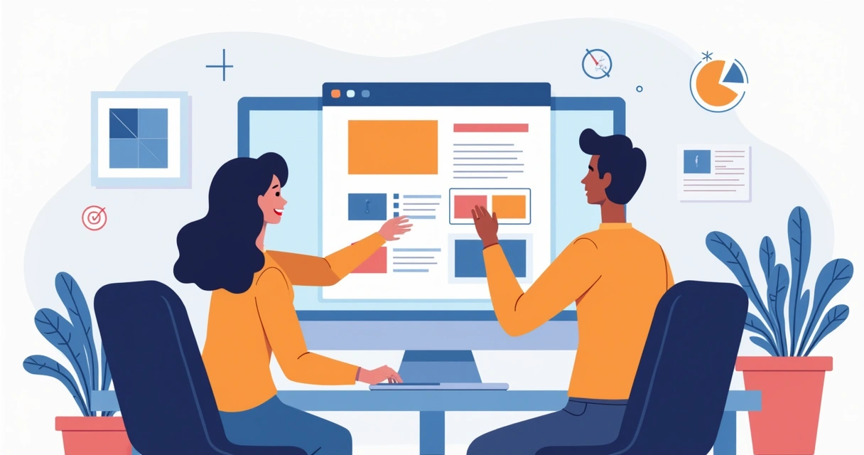 Designers personalizando template de site em equipe. 