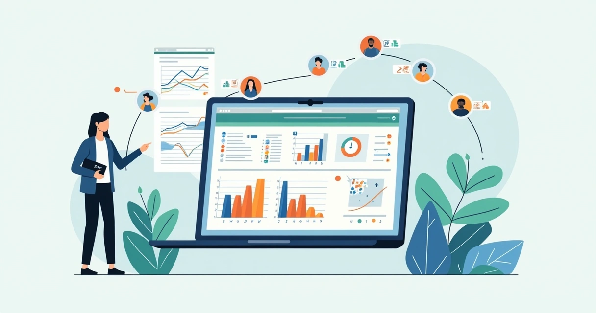 Panel de Excel con reportes de desempeño personalizados y gerente de RRHH ajustando gráficos 