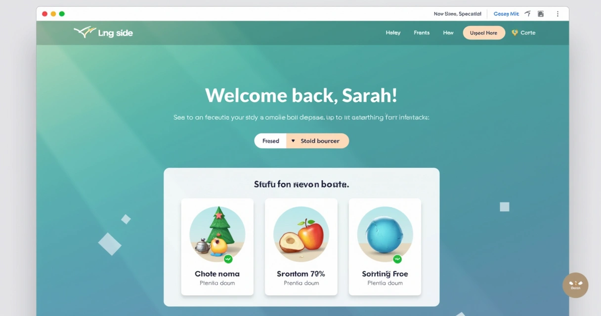Landing page showing personalized greeting
