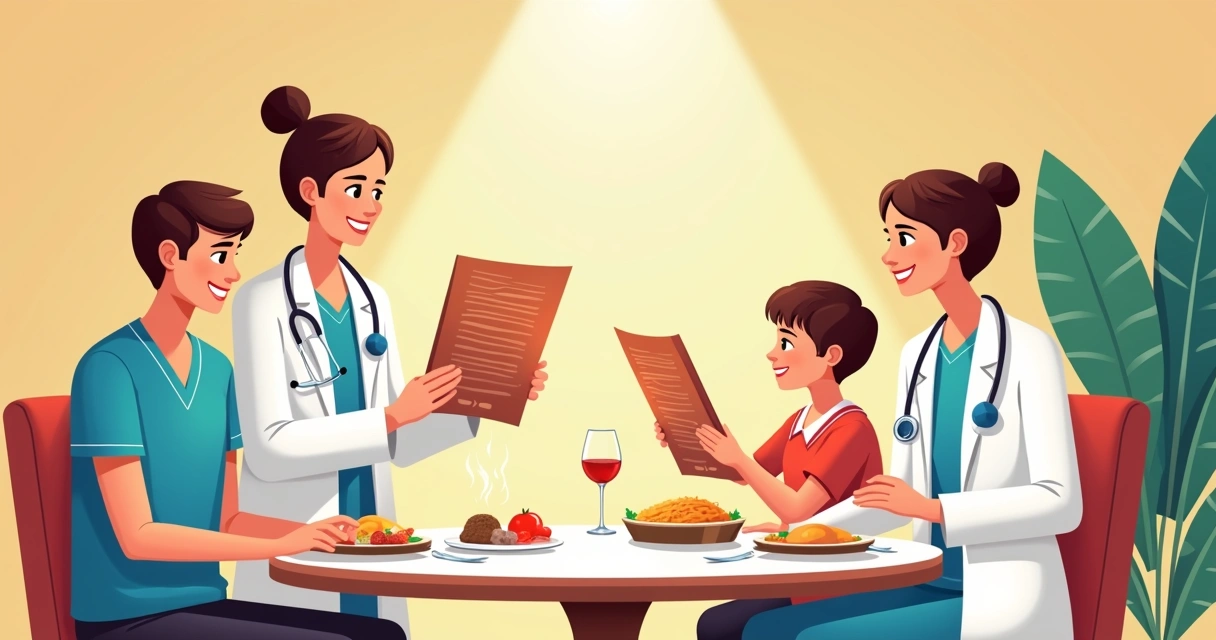Waiter serving personalized menus to diverse customers 