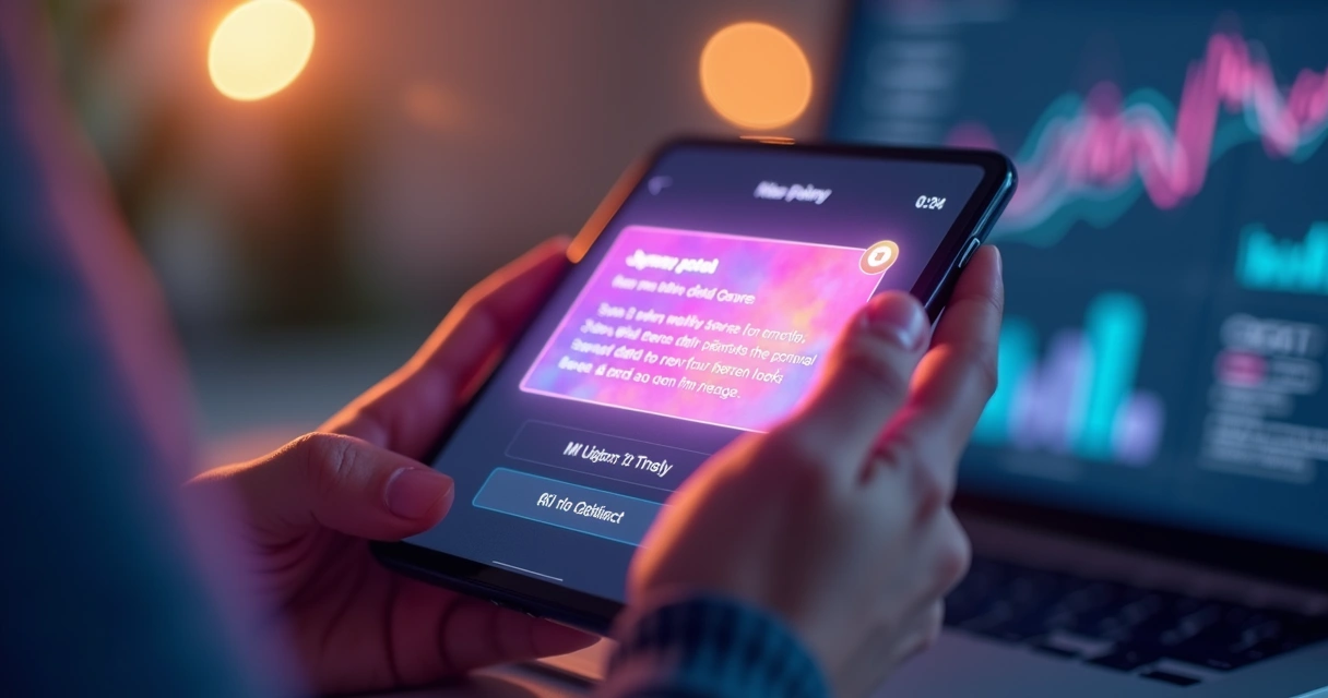 Person holding a smartphone with personalized notification on screen. 