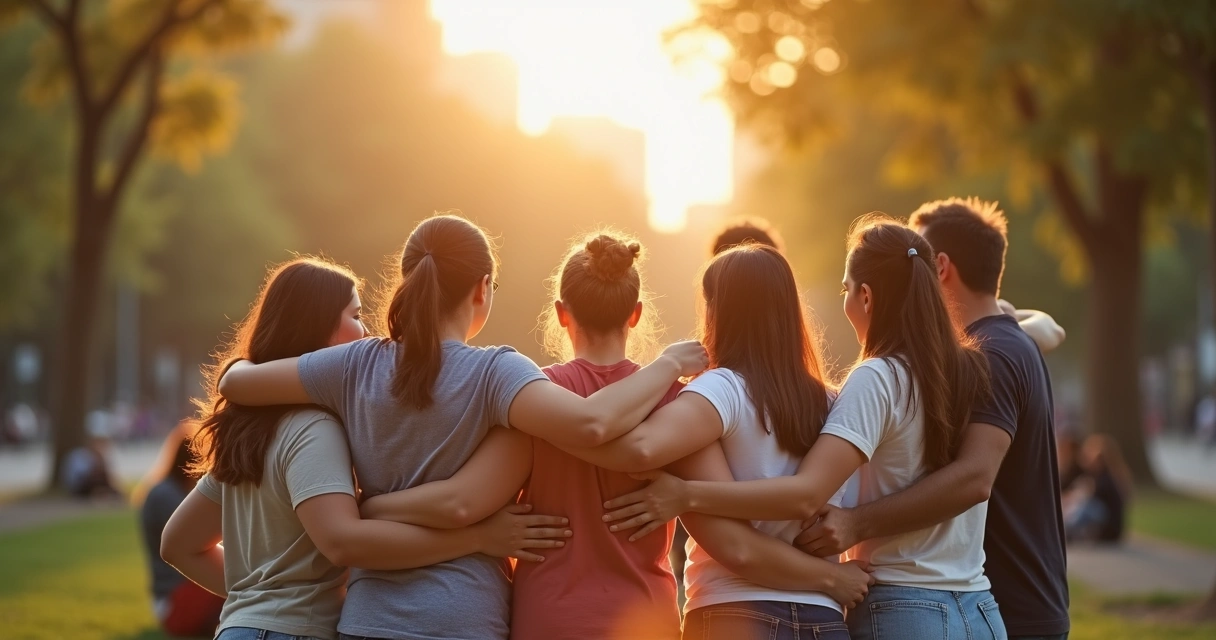 Grupo de personas abrazándose en círculo