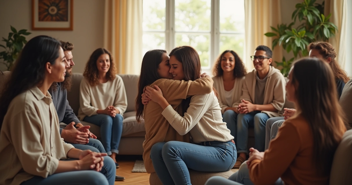 Grupo de personas abrazándose mostrando empatía emocional y cognitiva 