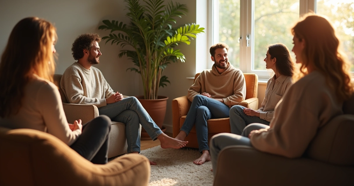 Conversación grupal en ambiente relajado