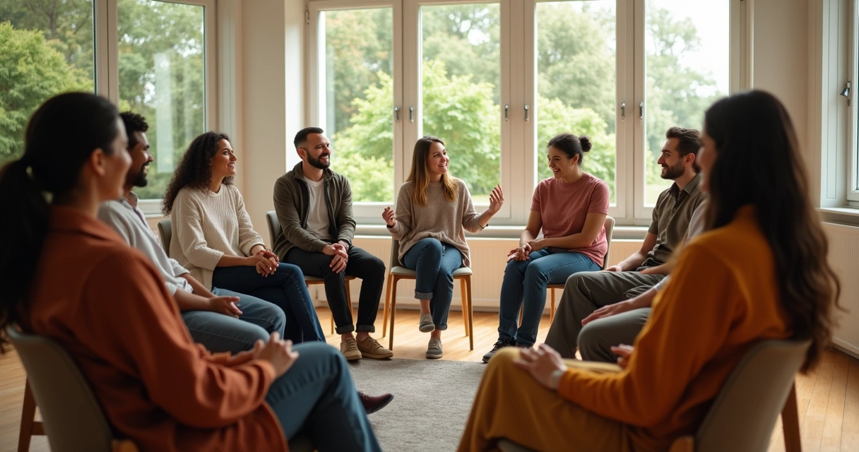 Personas reunidas en círculo de apoyo 