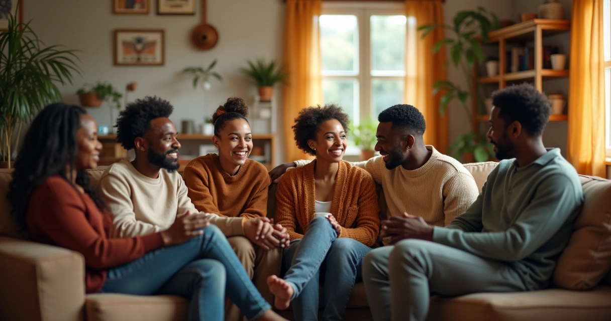 Grupo de personas reunidas compartiendo de manera auténtica 