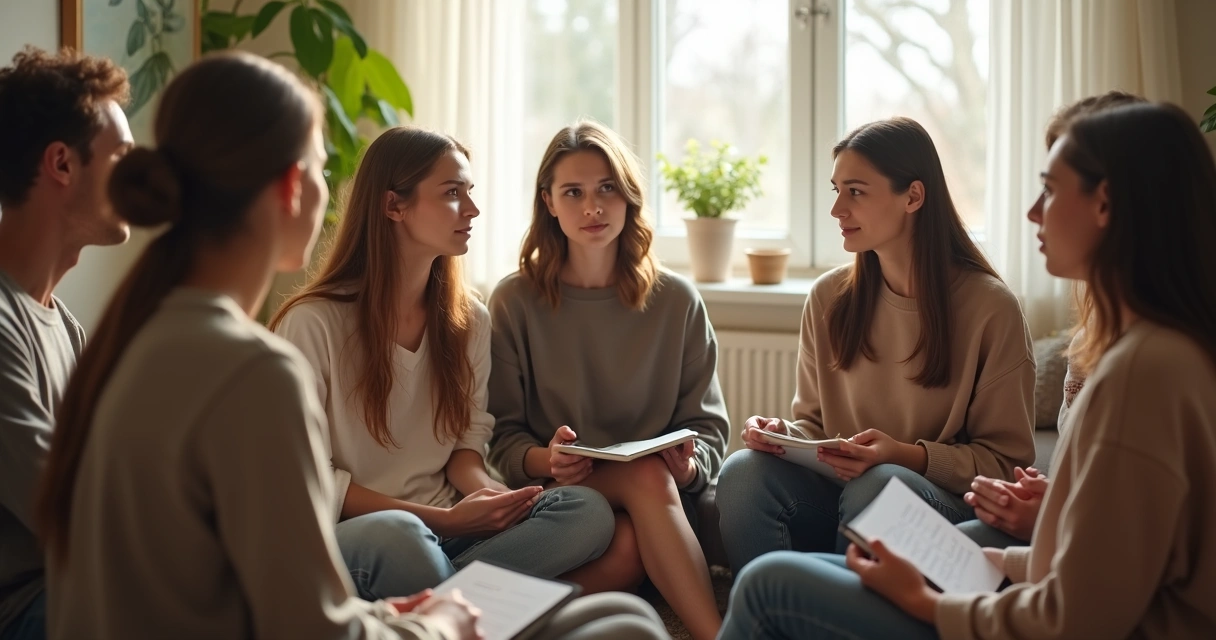 Personas sentadas en círculo compartiendo emociones 