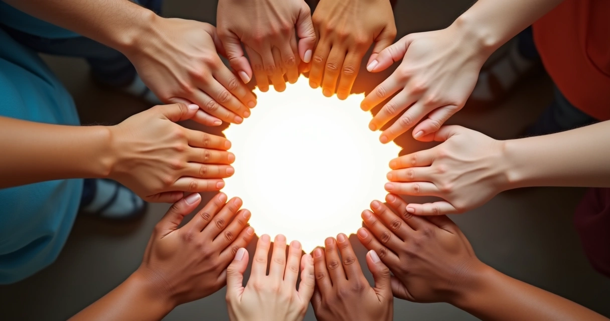 Red de personas conectadas en una formación circular. 