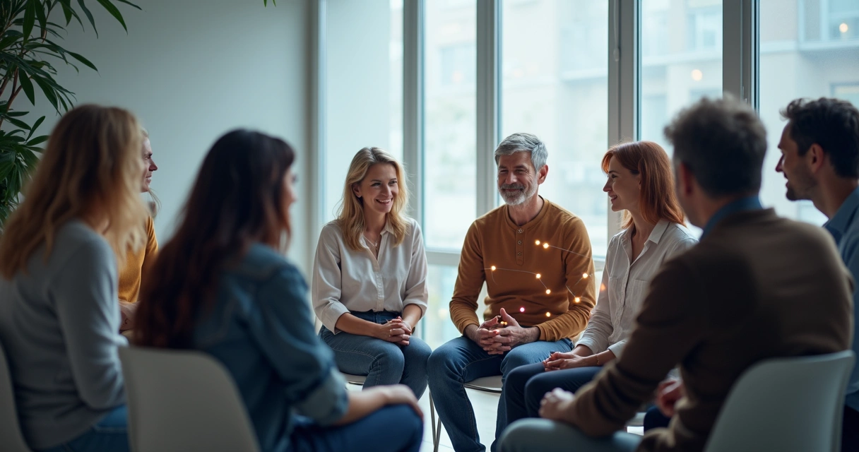 Personas conectadas con líneas en un sistema visible 