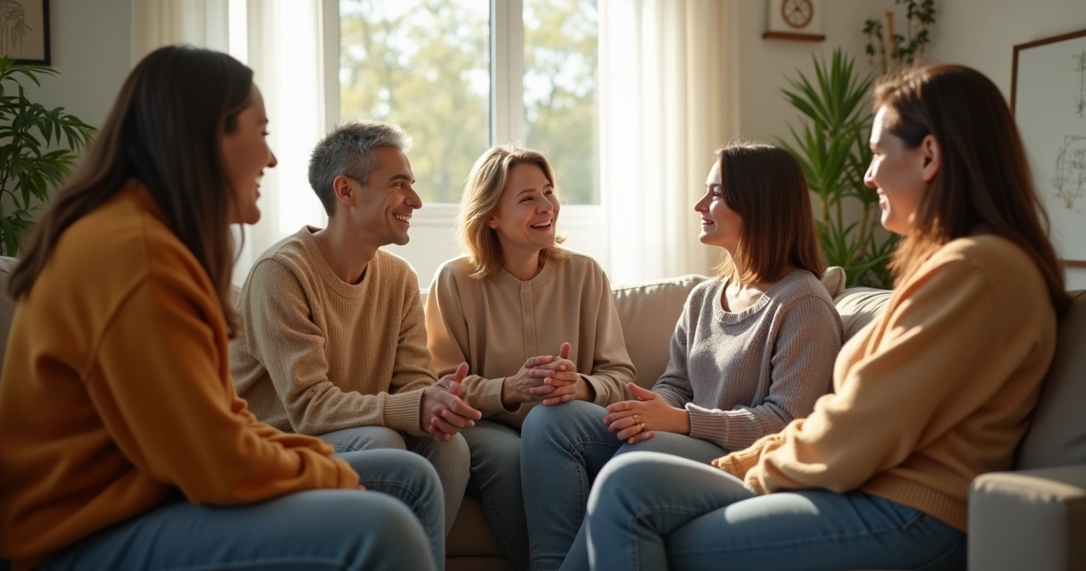 Personas dialogando con tranquilidad en un entorno relajado 
