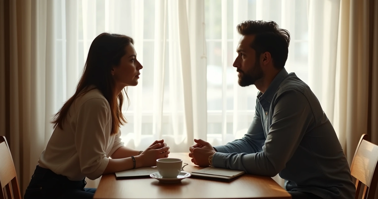 Dos personas conversando atentos el uno al otro, mostrando presencia y escucha activa 