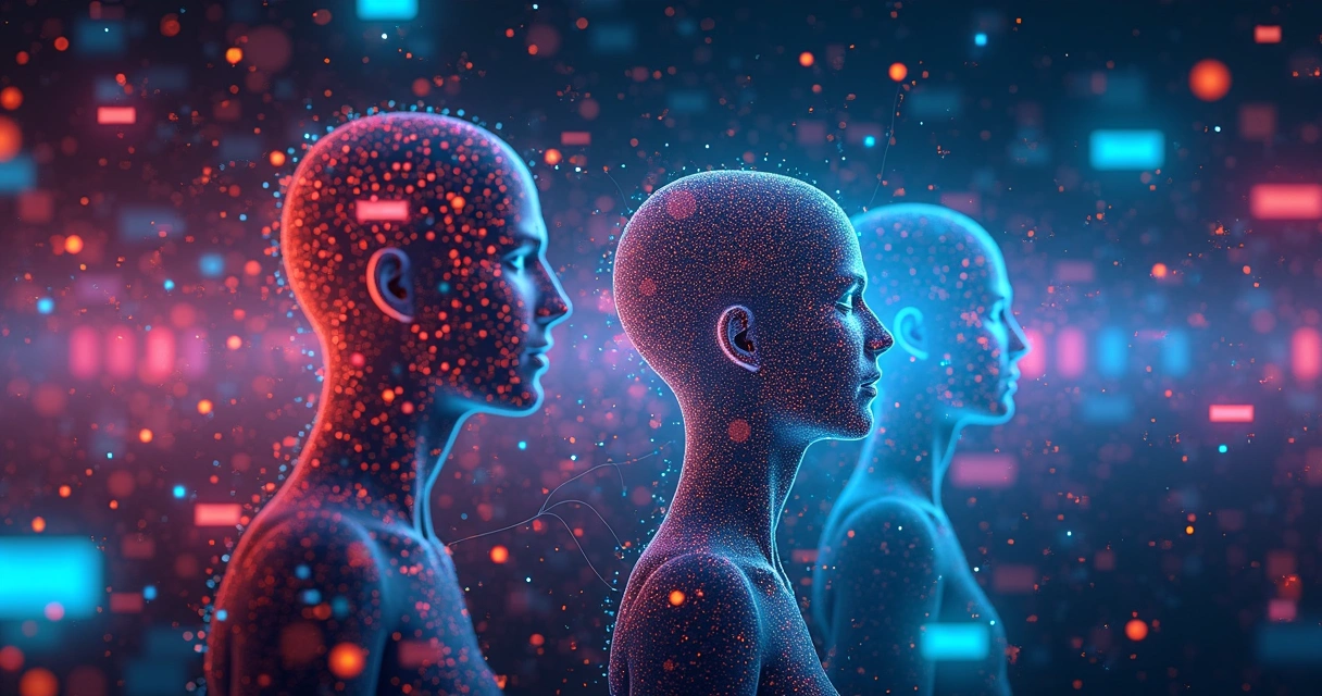Diversas personas conectando dados em um cenário digital 