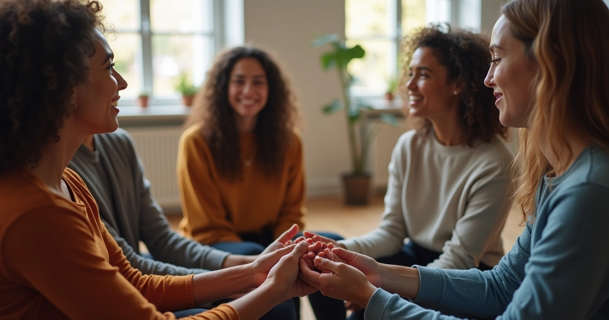 Grupo de personas sentadas en círculo compartiendo emociones