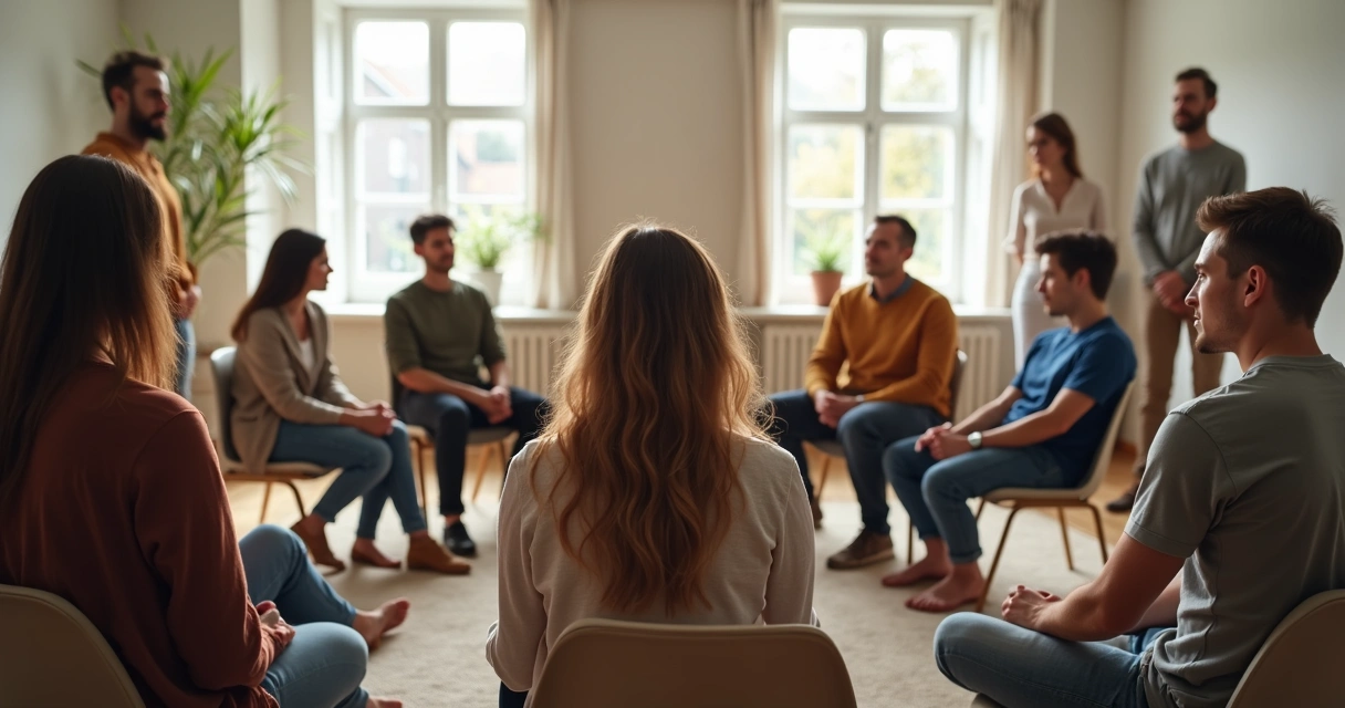 Grupo de personas observando dinámicas familiares representadas en un entorno moderado 