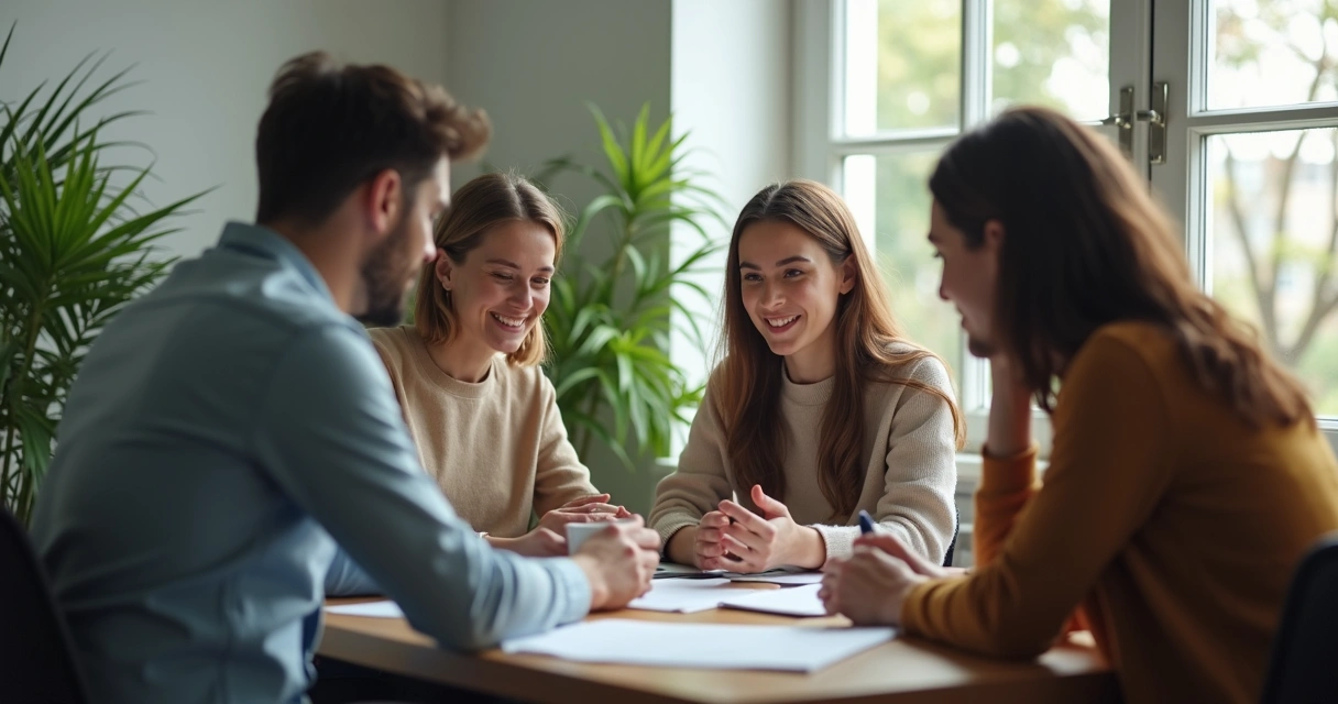 Personas en una oficina mostrando apoyo mutuo 