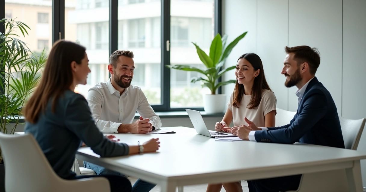 Personas en una oficina practicando la escucha profunda durante una reunión 