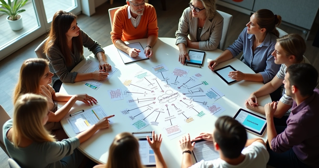 Grupo de personas tomando decisiones en una mesa redonda