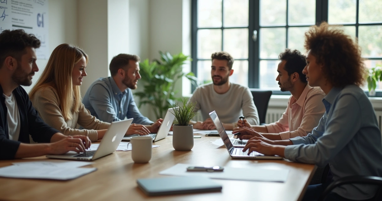 Varias personas trabajando juntas en una oficina moderna 