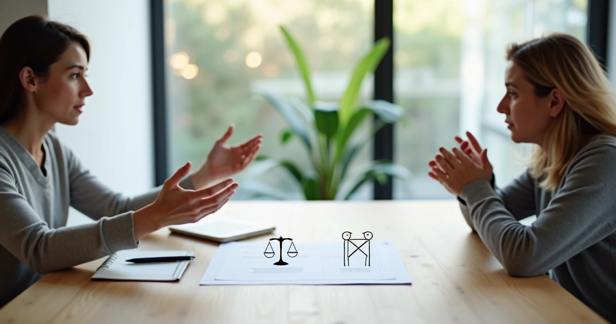 Pessoa explicando um ponto com calma em conversa equilibrada frente a frente 