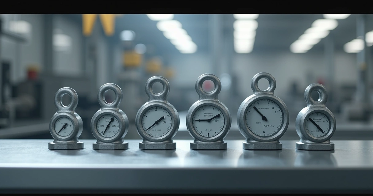 Pesos padrão para calibração sobre uma mesa de inox 