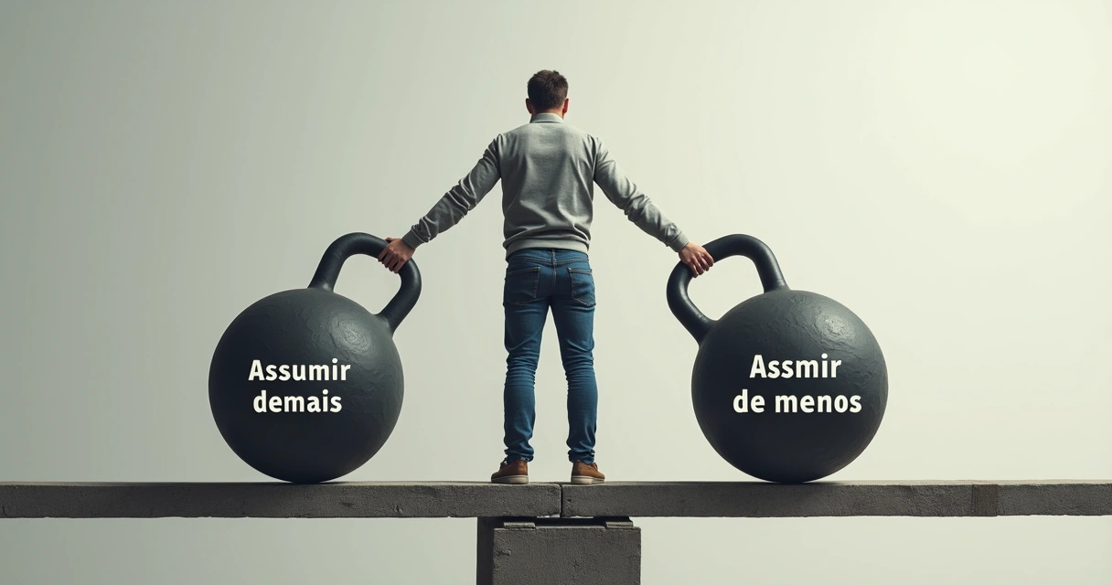 Pessoa equilibrando dois pesos, simbolizando equilíbrio de responsabilidades