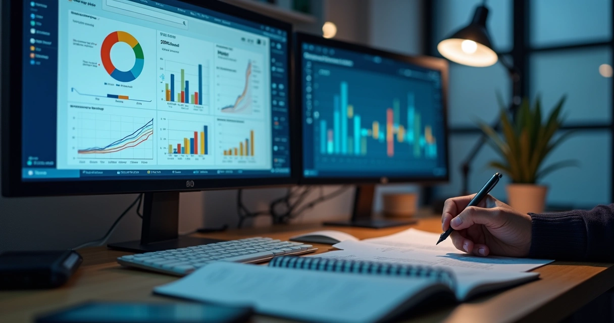 Tela de computador mostrando análise gráfica de anúncios digitais 