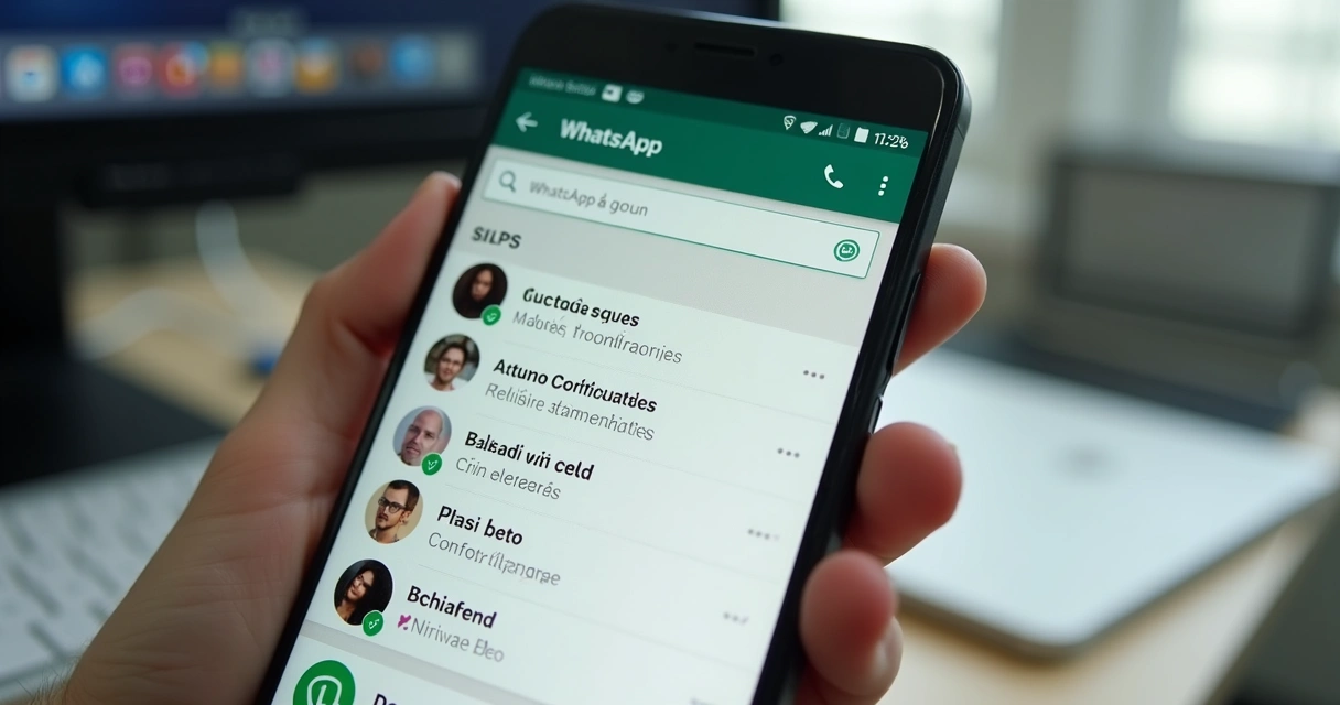 Tela de celular exibindo busca de documentos em grupo de WhatsApp 
