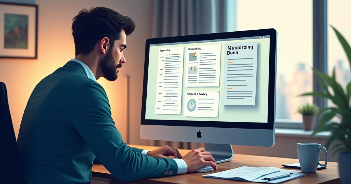 Pessoa analisando um formulário digital de pesquisa em ambiente empresarial