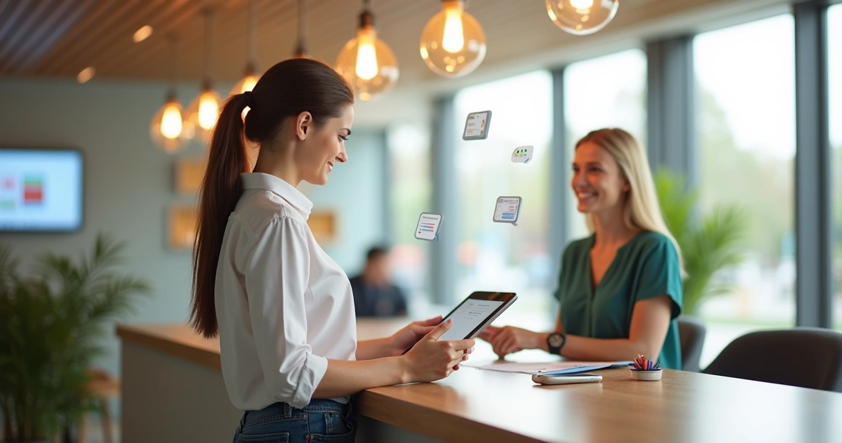 Cliente responde pesquisa simples em tablet 