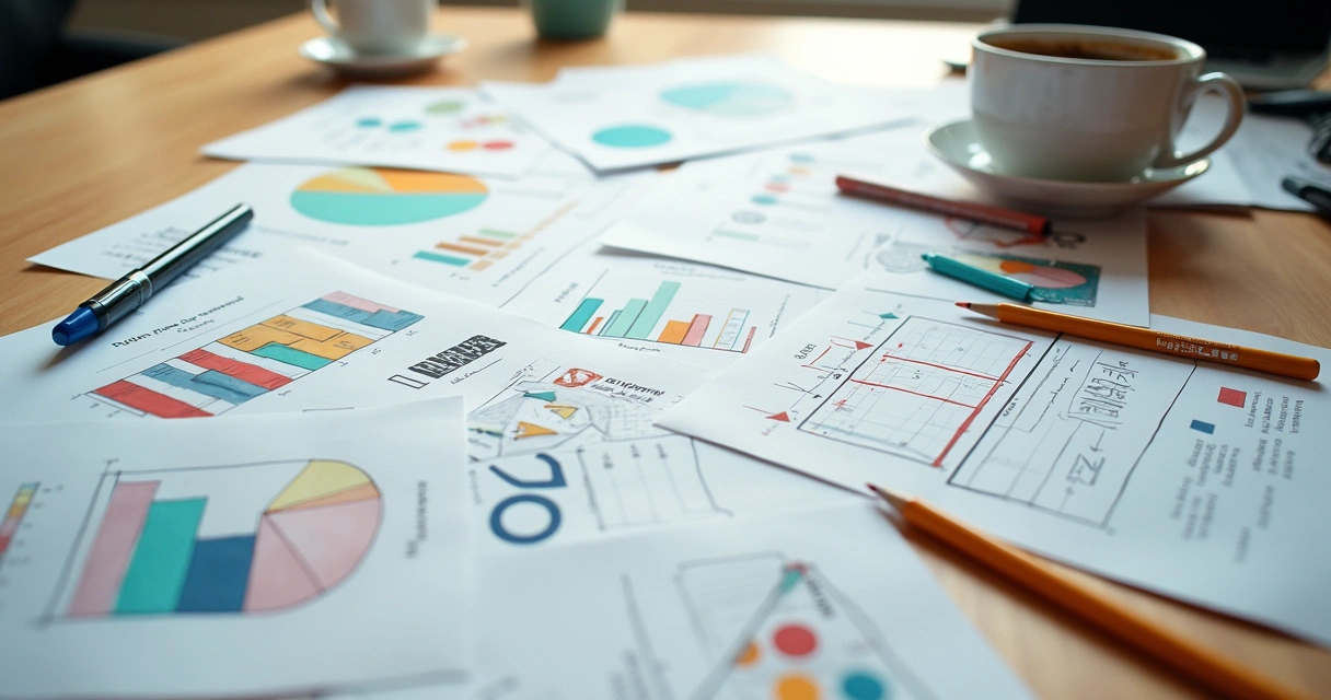 Mesa de trabalho com anotações e papéis sobre ICP 