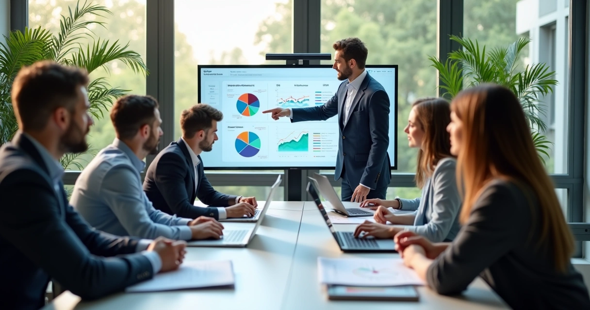 Equipe analisando dados de cliente em reunião 