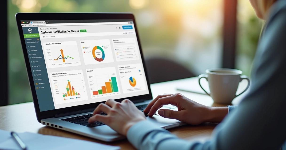 Pessoa utilizando notebook para responder pesquisa de satisfação SaaS 