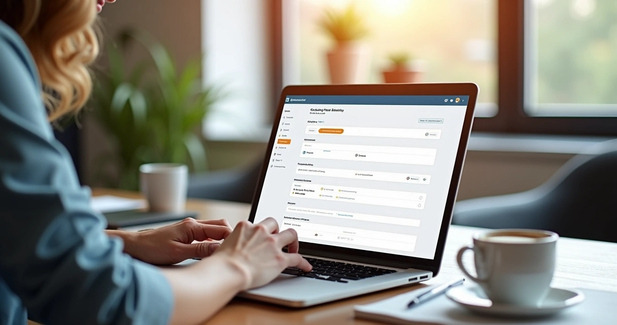 Cliente responde pesquisa em laptop moderno 