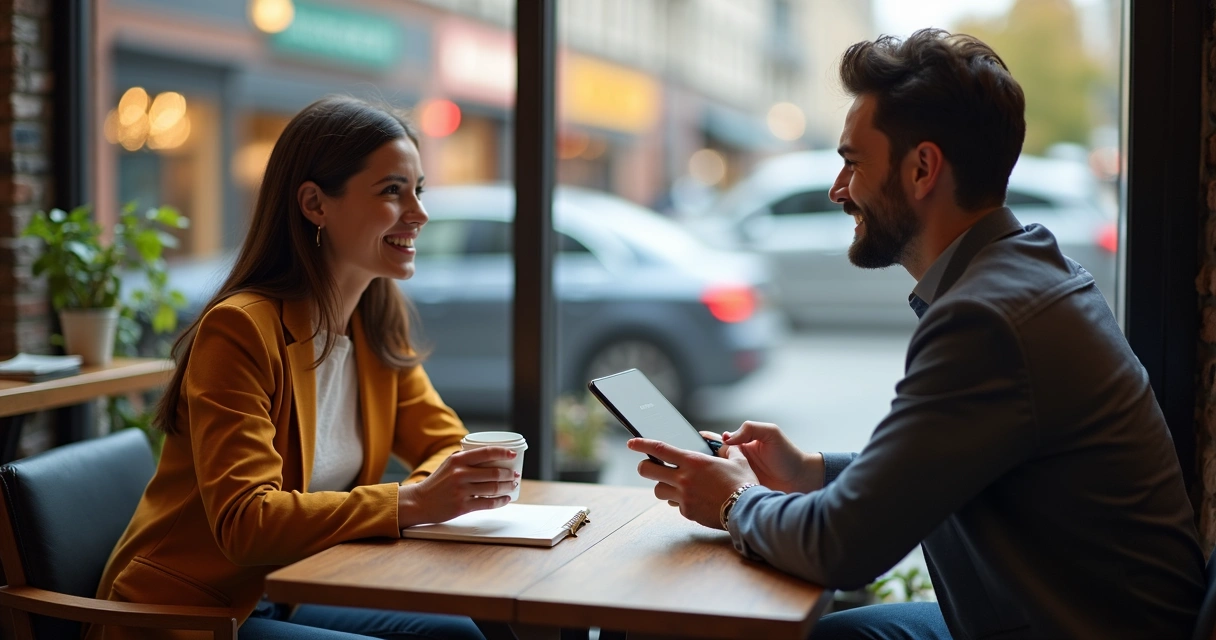 Vendedor conversando com cliente em ambiente informal 