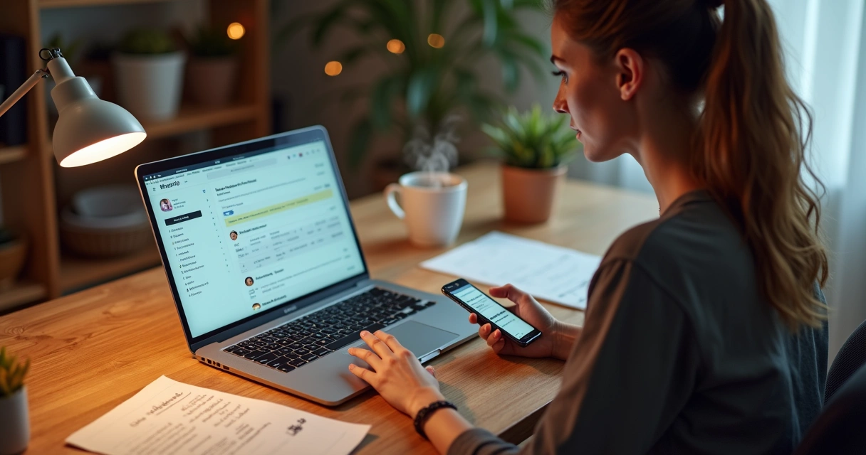 Pessoa usando notebook e celular para comparar produtos online