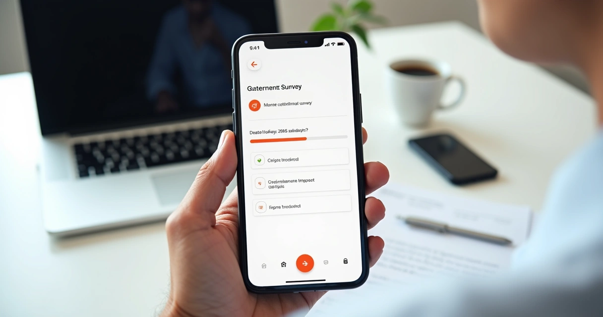 Tela de smartphone exibindo pesquisa curta para cliente 