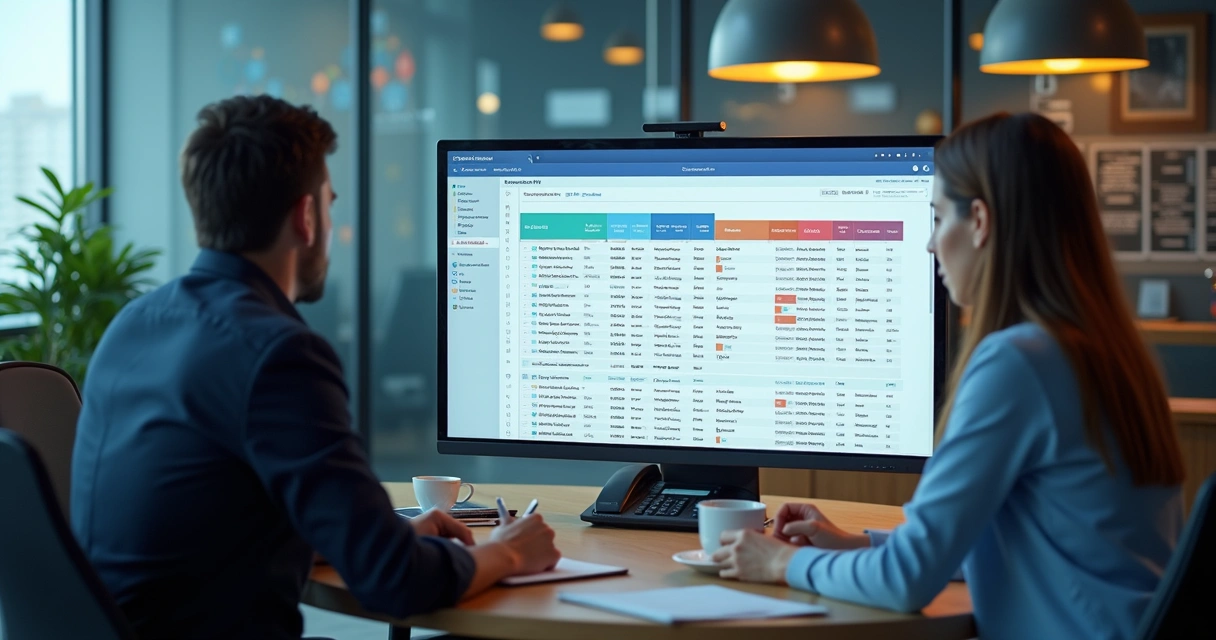 Mailing de Empresas: Como Construir, Enriquecer e Segmentar Listas B2B 2 Equipe analisando lista de empresas em um computador moderno