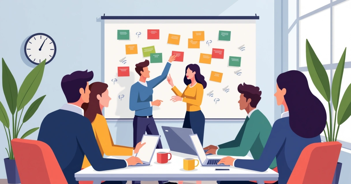 Equipe discute perfis de público em quadro branco 