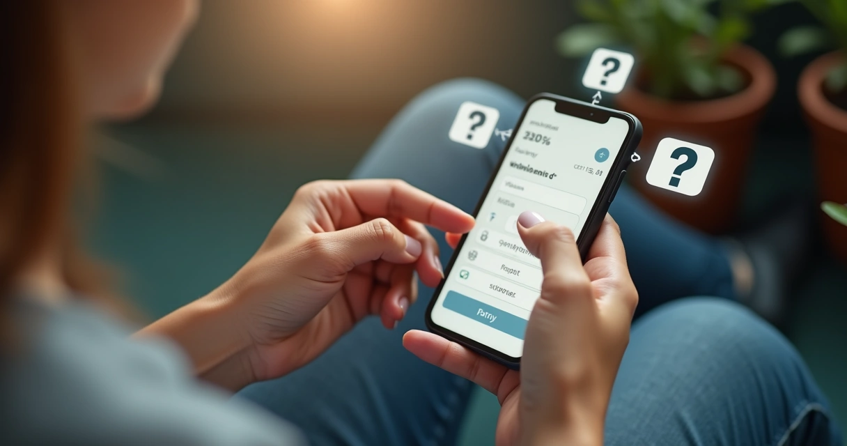 Pessoa respondendo pesquisa paga no smartphone com moedas digitais ao redor 