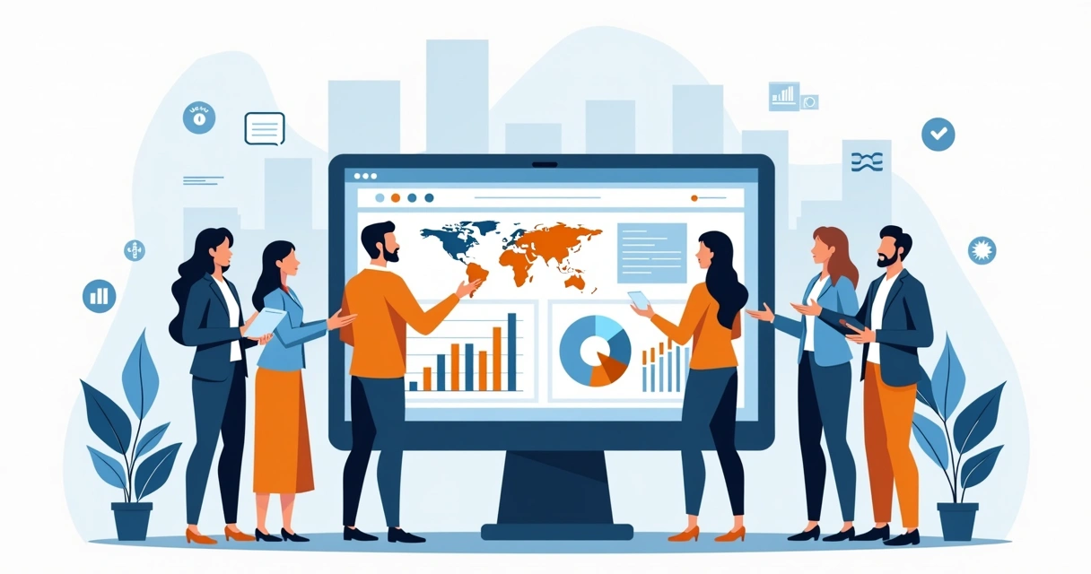 Equipe analisando dados eleitorais em tela de computador